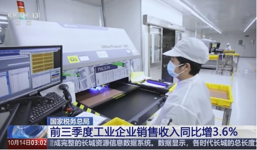 今年前三季度，全國工業(yè)企業(yè)銷售收入同比增長3.6%